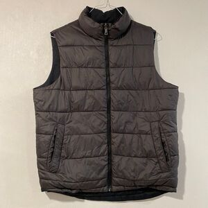 Reversible Puffer Vest Black & Gray | Men’s/Unisex Quilted Zip Up Winter Sleevel